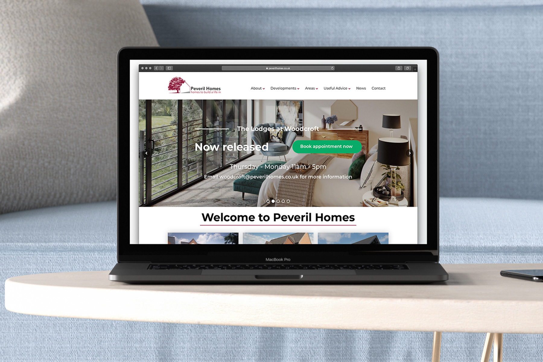 Peveril Brand Website Mockup on Laptop
